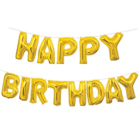 "HAPPY BIRTHDAY" en lettres dorées gonflables